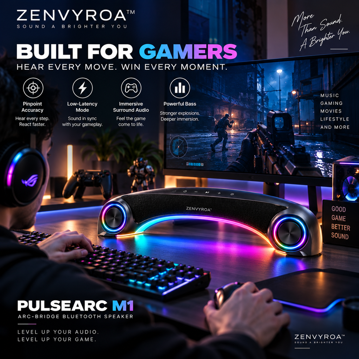 ZENVYROA™ PULSEARC M1  Arc-Bridge Spatial Bluetooth Speaker