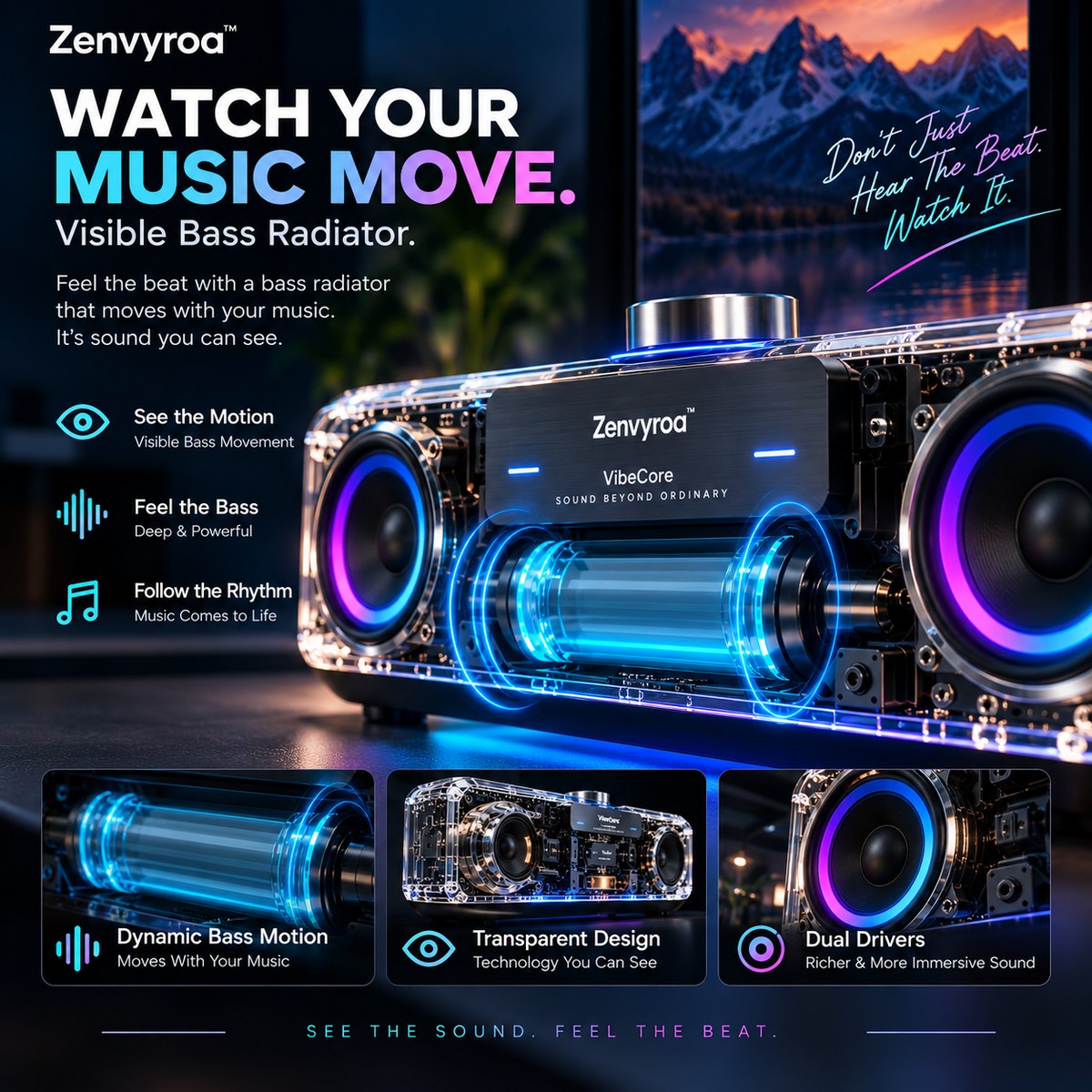 Zenvyroa™ VibeCore Transparent Bluetooth Speaker