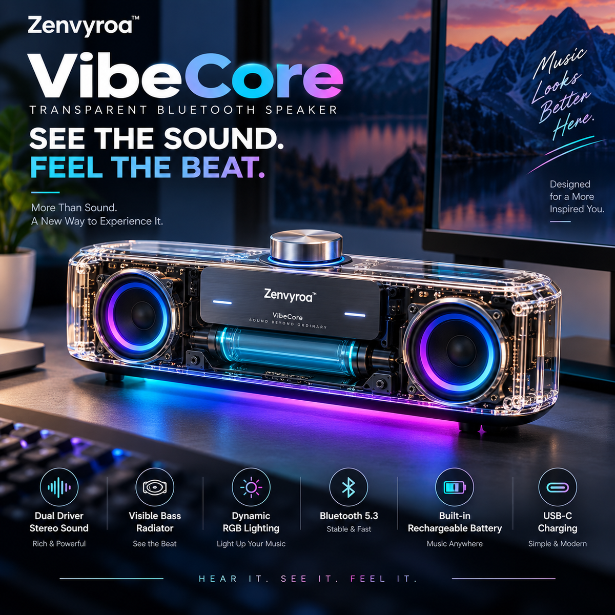 Zenvyroa™ VibeCore Transparent Bluetooth Speaker