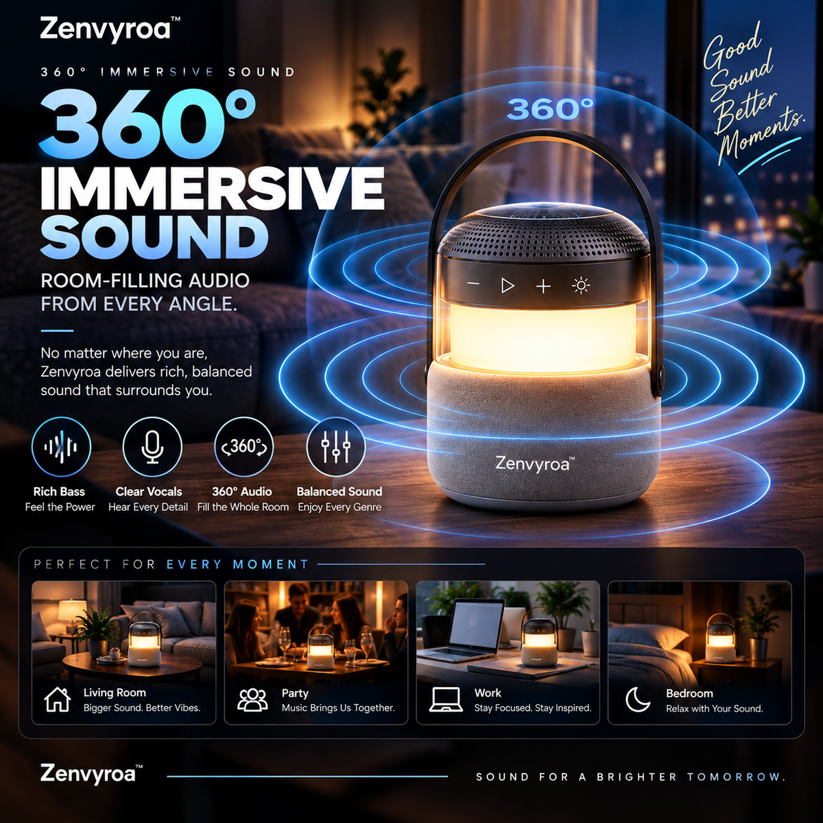 Zenvyroa™ GlowSound Portable Bluetooth Speaker with Ambient Light