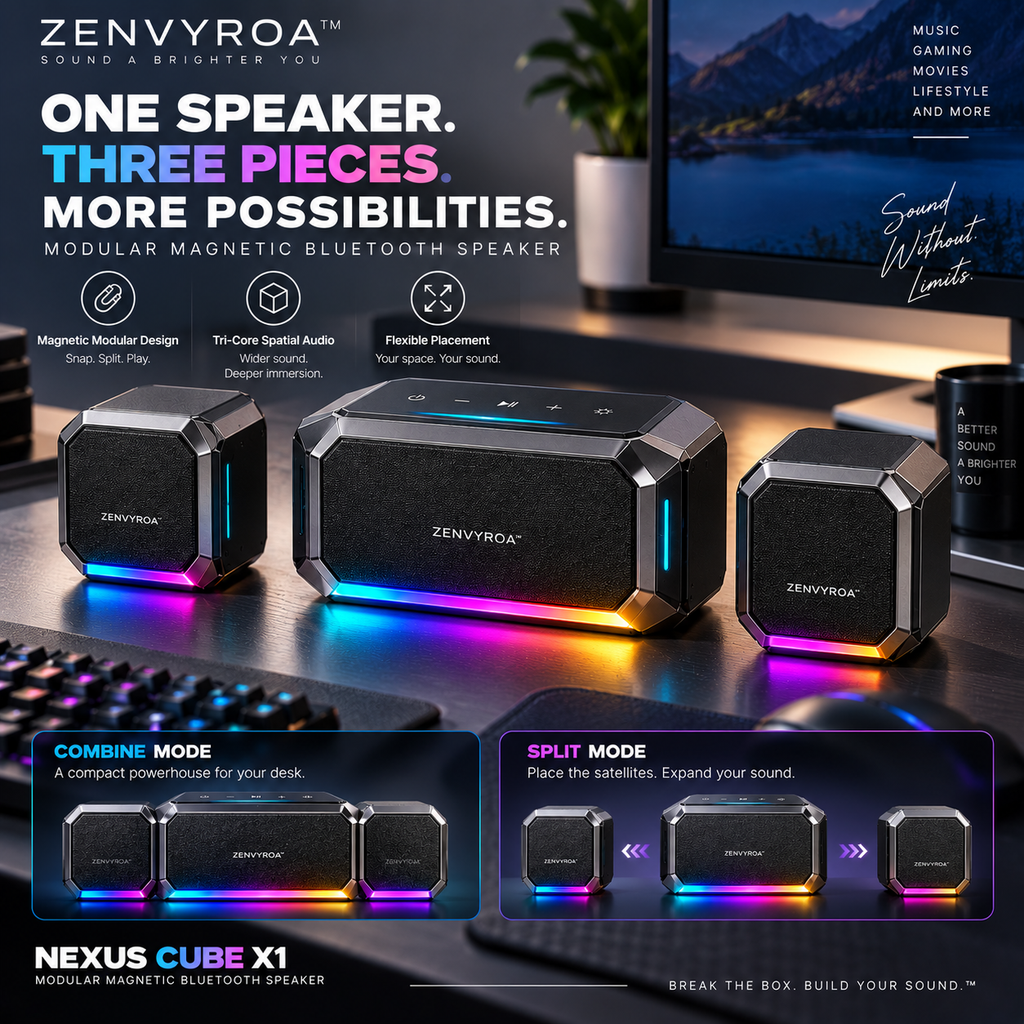 ZENVYROA™ NEXUS CUBE X1  Modular Magnetic Spatial Bluetooth Speaker