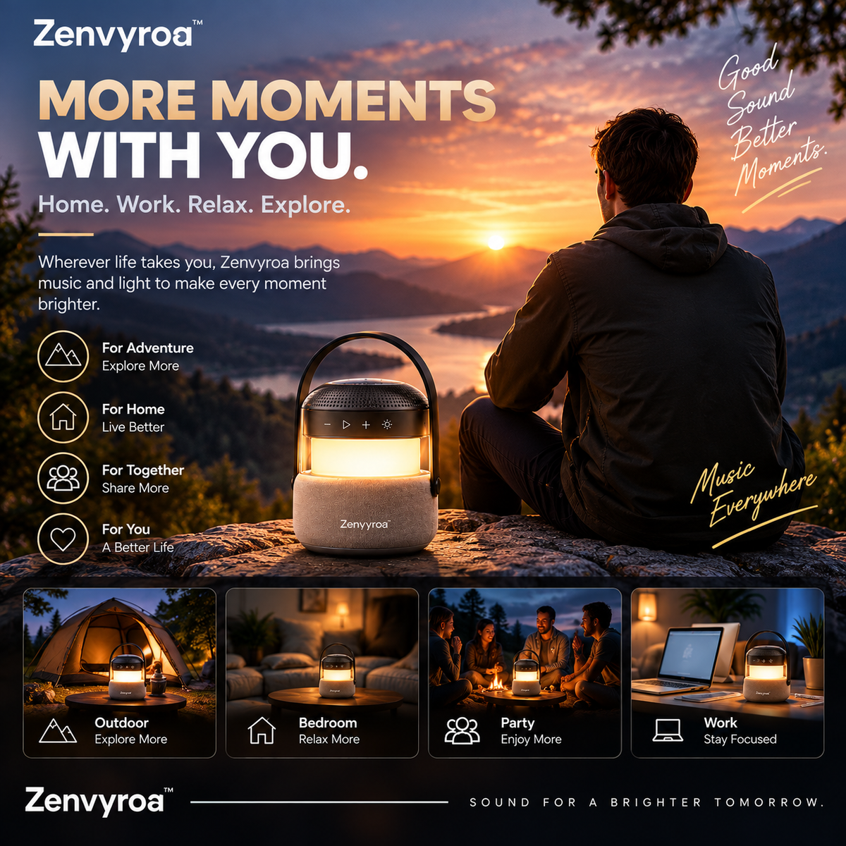 Zenvyroa™ GlowSound Portable Bluetooth Speaker with Ambient Light