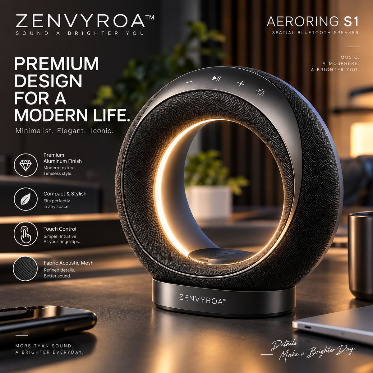 ZENVYROA™ AERORING S1Spatial Ring Bluetooth Speaker
