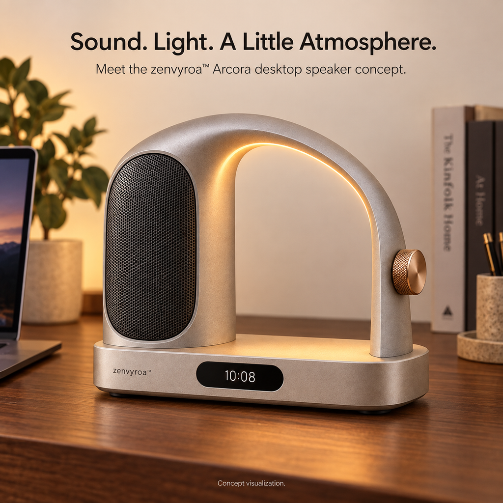 zenvyroa™ Arcora Bluetooth Desktop Speaker with Ambient Light & Digital Clock