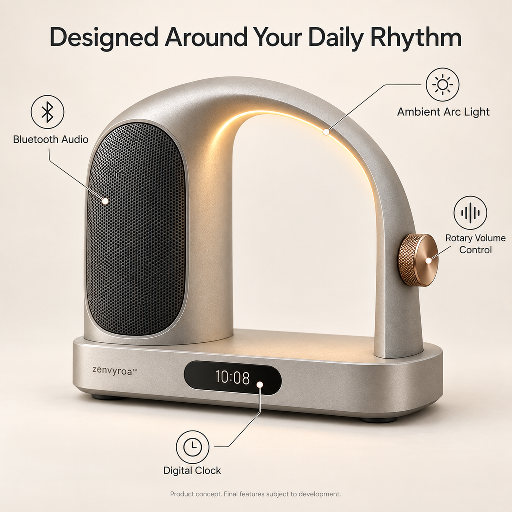 zenvyroa™ Arcora Bluetooth Desktop Speaker with Ambient Light & Digital Clock