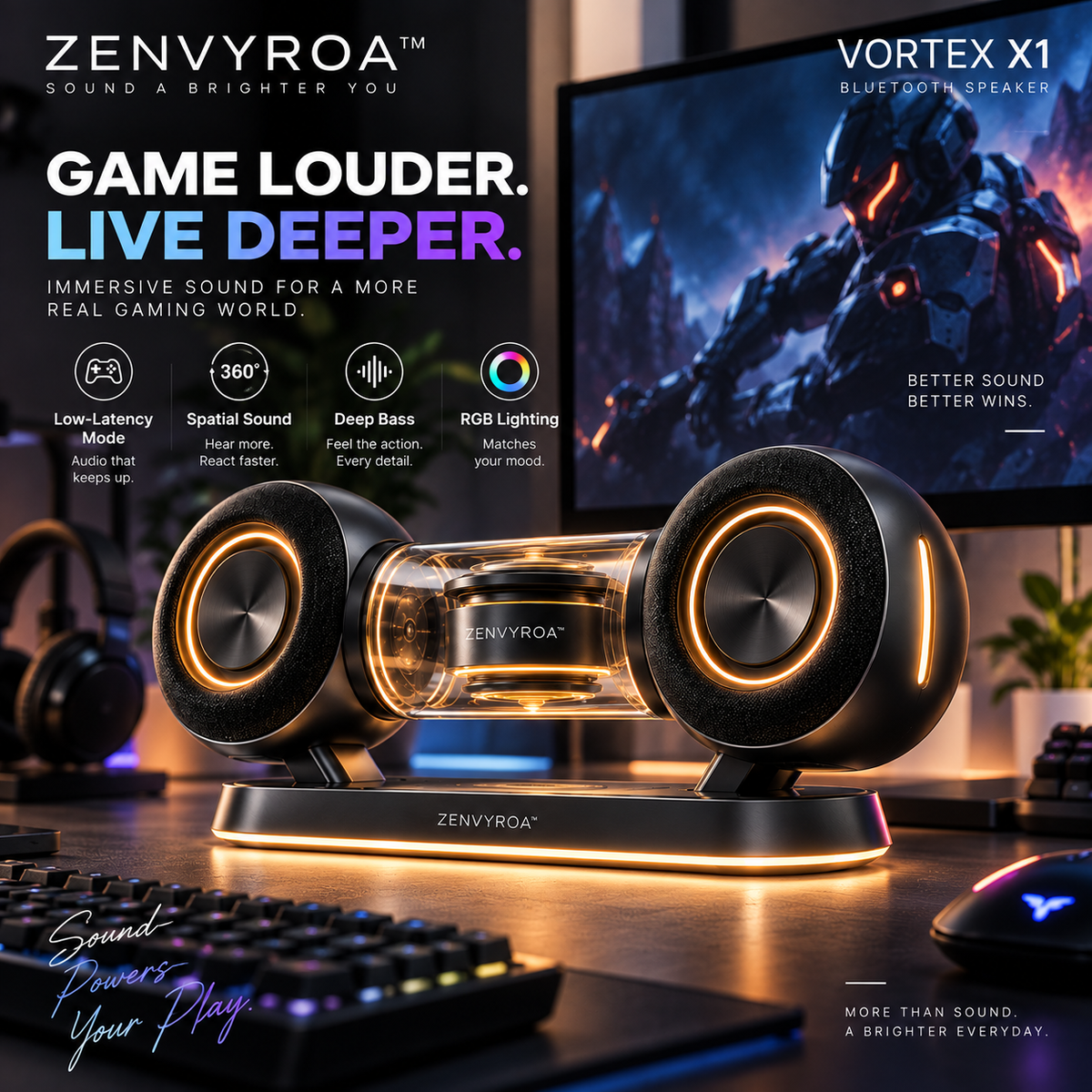 ZENVYROA™ VORTEX X1  Dual-Wing Spatial Bluetooth Speaker