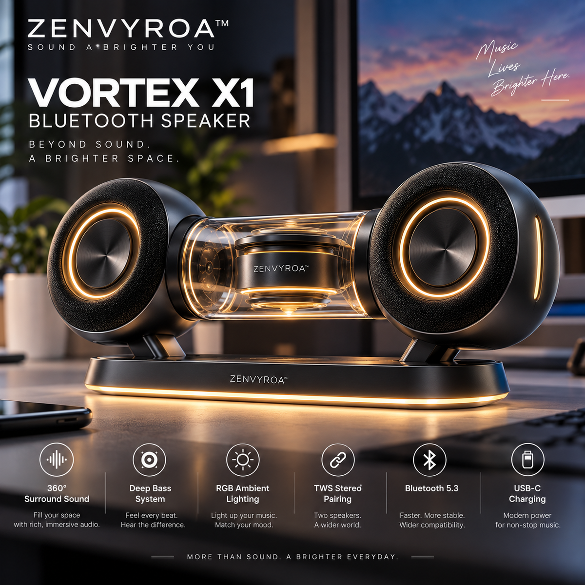 ZENVYROA™ VORTEX X1  Dual-Wing Spatial Bluetooth Speaker