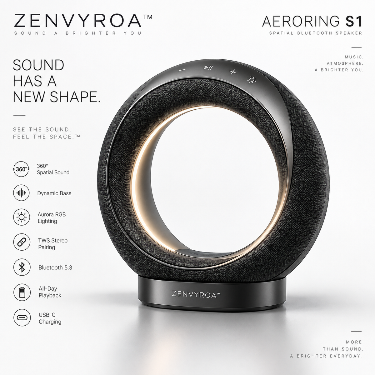 ZENVYROA™ AERORING S1Spatial Ring Bluetooth Speaker