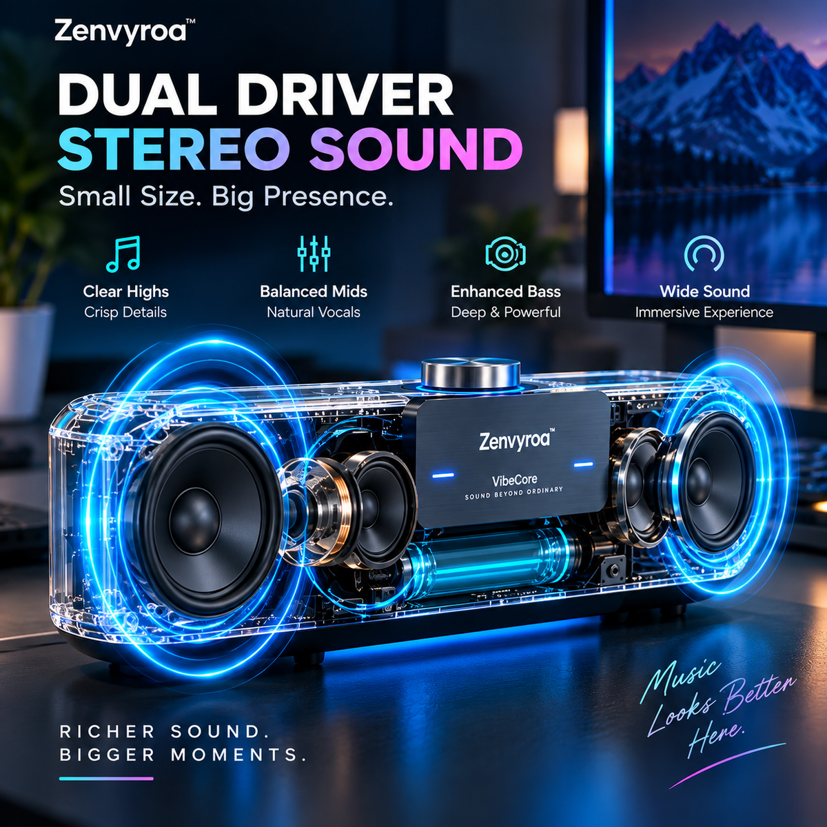 Zenvyroa™ VibeCore Transparent Bluetooth Speaker
