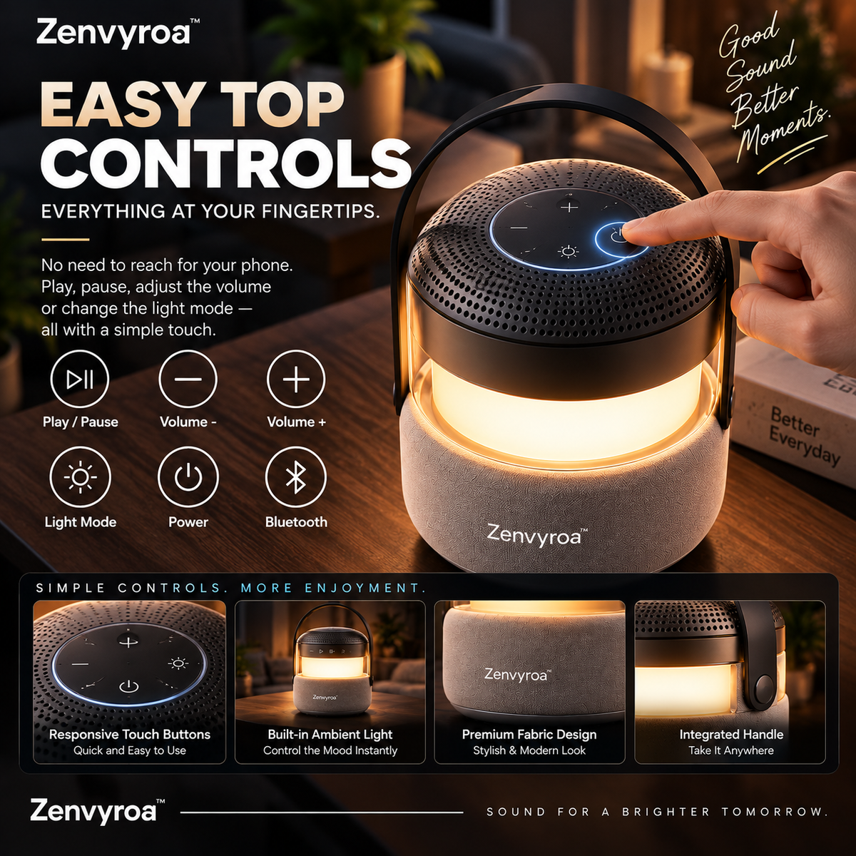 Zenvyroa™ GlowSound Portable Bluetooth Speaker with Ambient Light