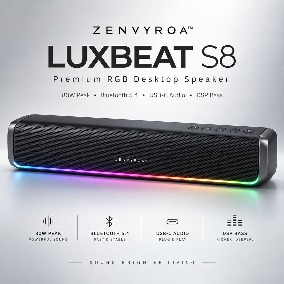ZENVYROA™ LUXBEAT S8 Premium RGB Desktop Speaker