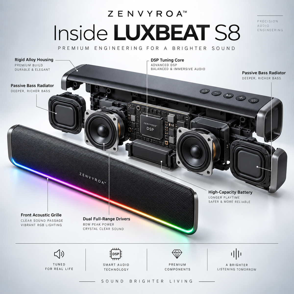 ZENVYROA™ LUXBEAT S8 Premium RGB Desktop Speaker