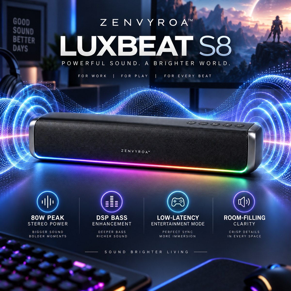 ZENVYROA™ LUXBEAT S8 Premium RGB Desktop Speaker