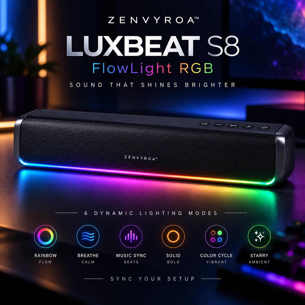 ZENVYROA™ LUXBEAT S8 Premium RGB Desktop Speaker
