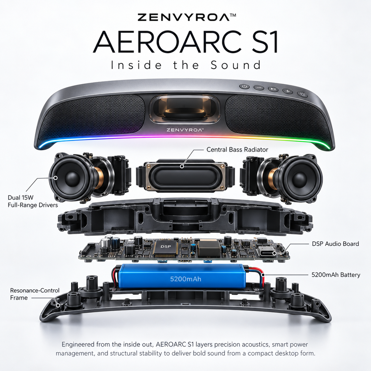 ZENVYROA™ AEROARC S1 Immersive Desktop Spatial Speaker