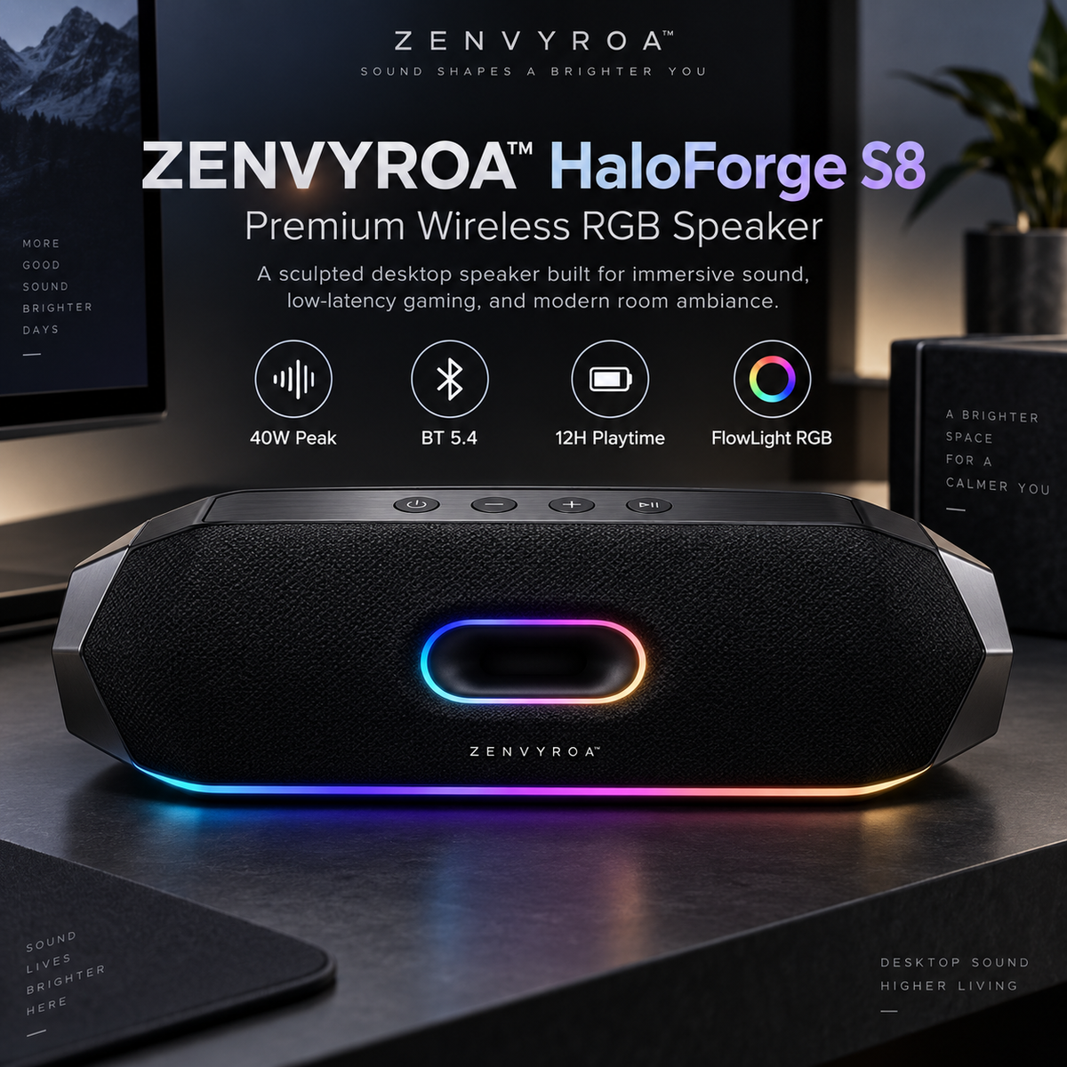 ZENVYROA™ HaloForge S8  Premium Wireless RGB Speaker