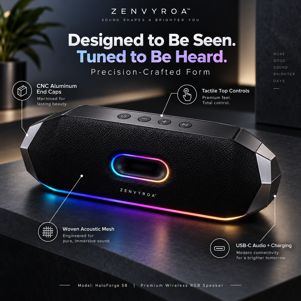 ZENVYROA™ HaloForge S8  Premium Wireless RGB Speaker