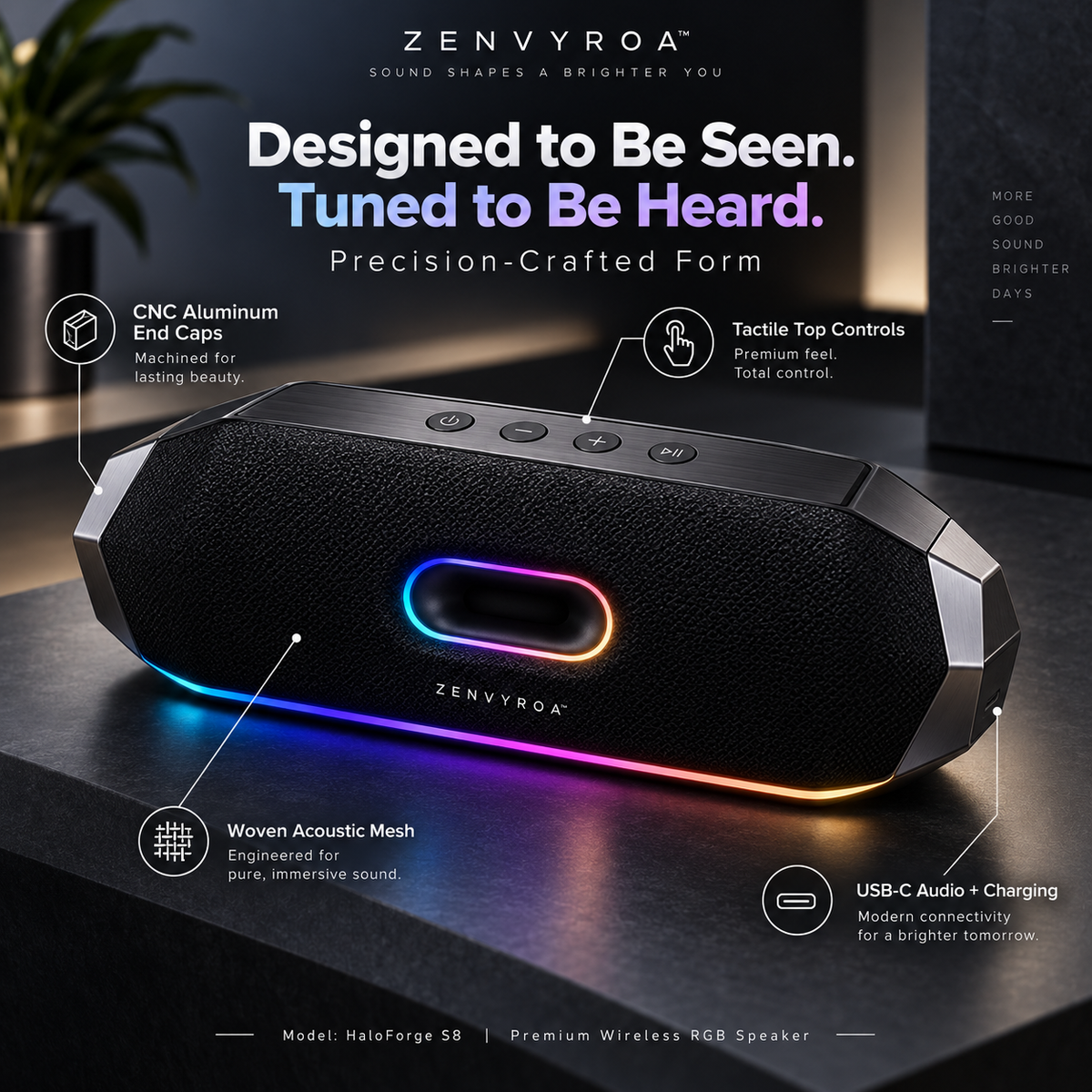 ZENVYROA™ HaloForge S8  Premium Wireless RGB Speaker