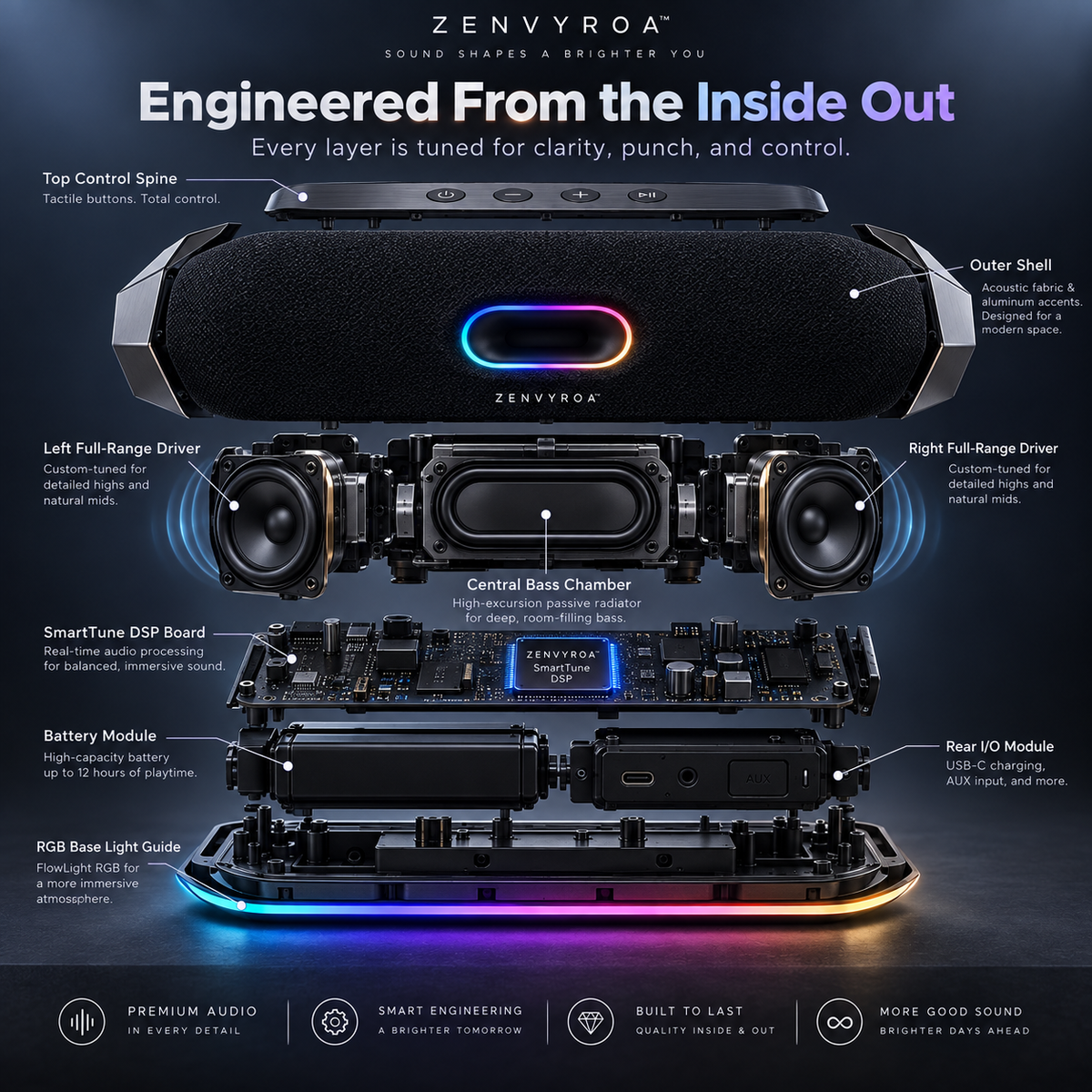 ZENVYROA™ HaloForge S8  Premium Wireless RGB Speaker