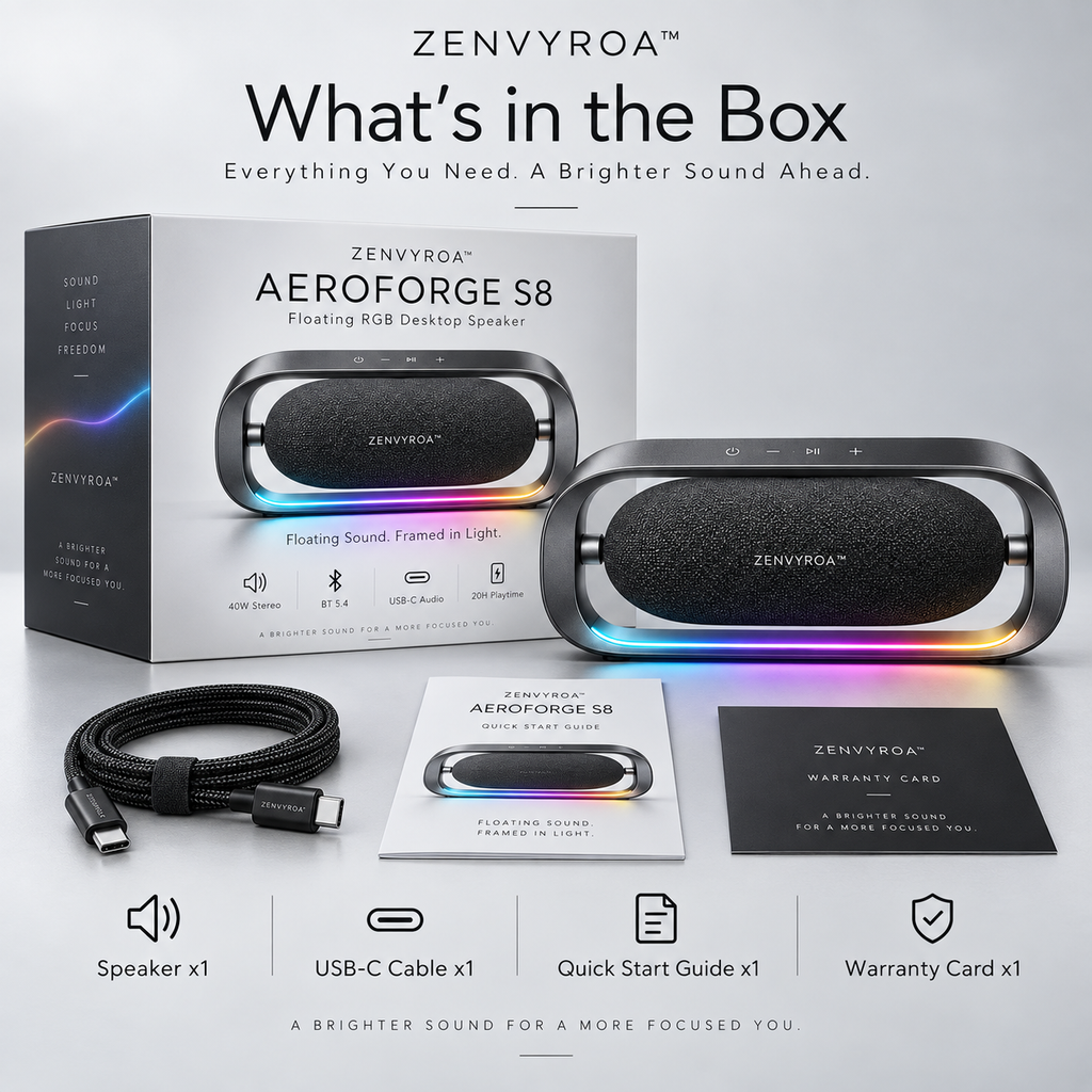 ZENVYROA™ AEROFORGE S8  Floating RGB Desktop Speaker