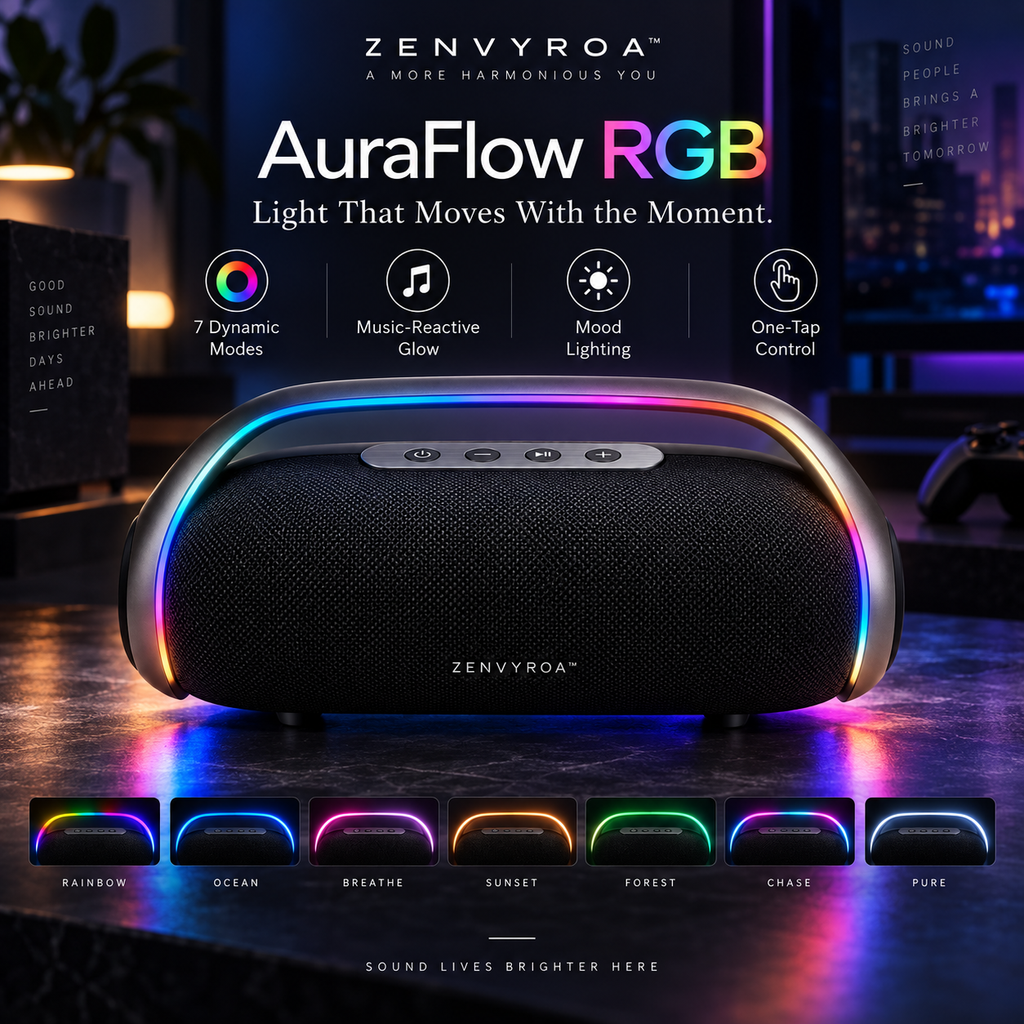 ZENVYROA™ NOVAARC S1 Wireless RGB Stereo Speaker  Slogan:  Sculpted Sound. Elevated Space.