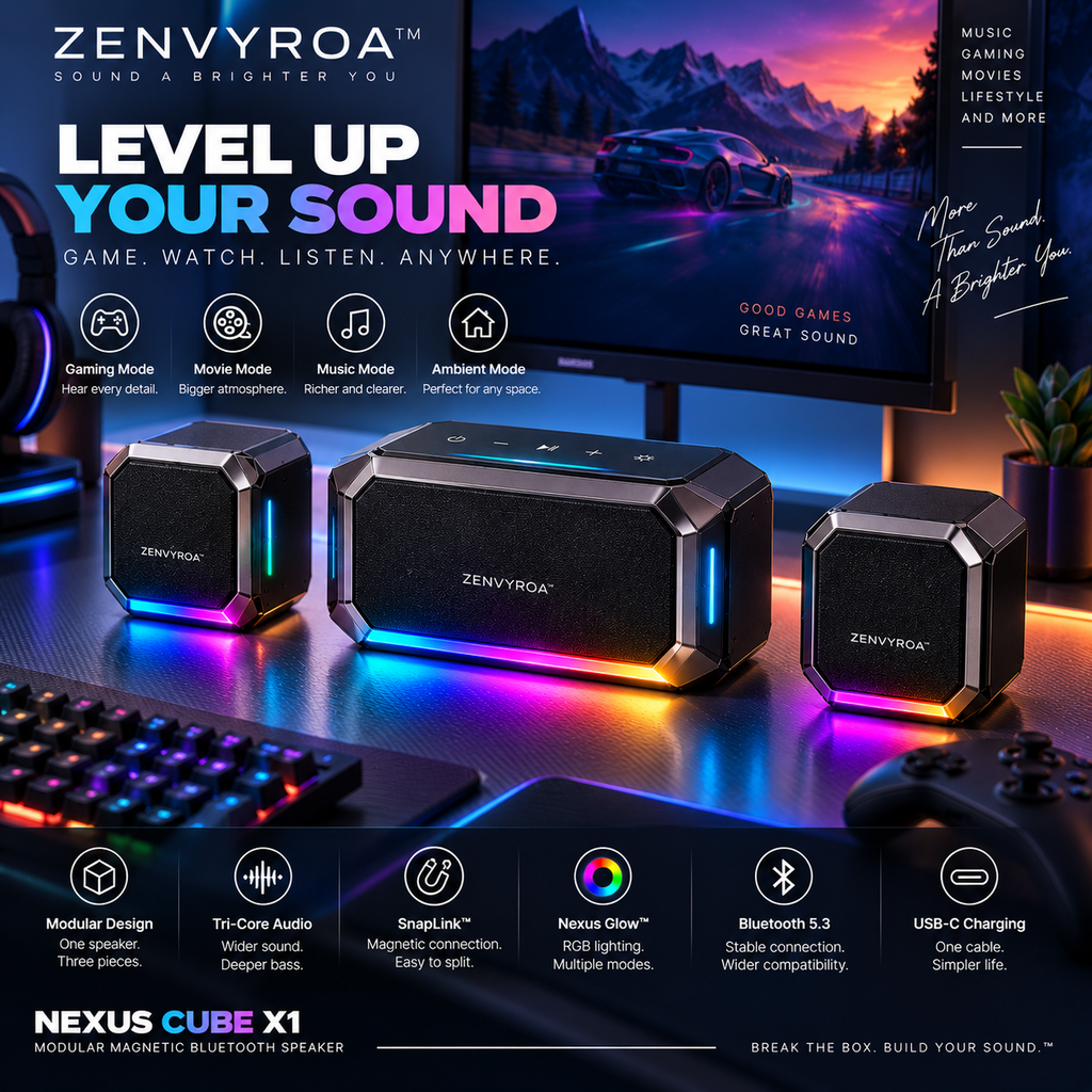 ZENVYROA™ NEXUS CUBE X1  Modular Magnetic Spatial Bluetooth Speaker