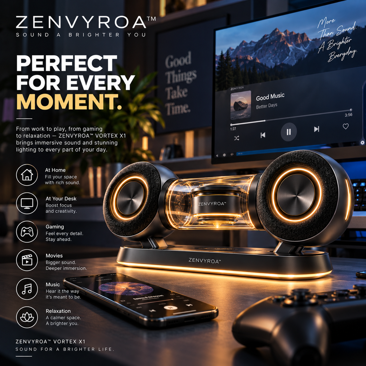 ZENVYROA™ VORTEX X1  Dual-Wing Spatial Bluetooth Speaker